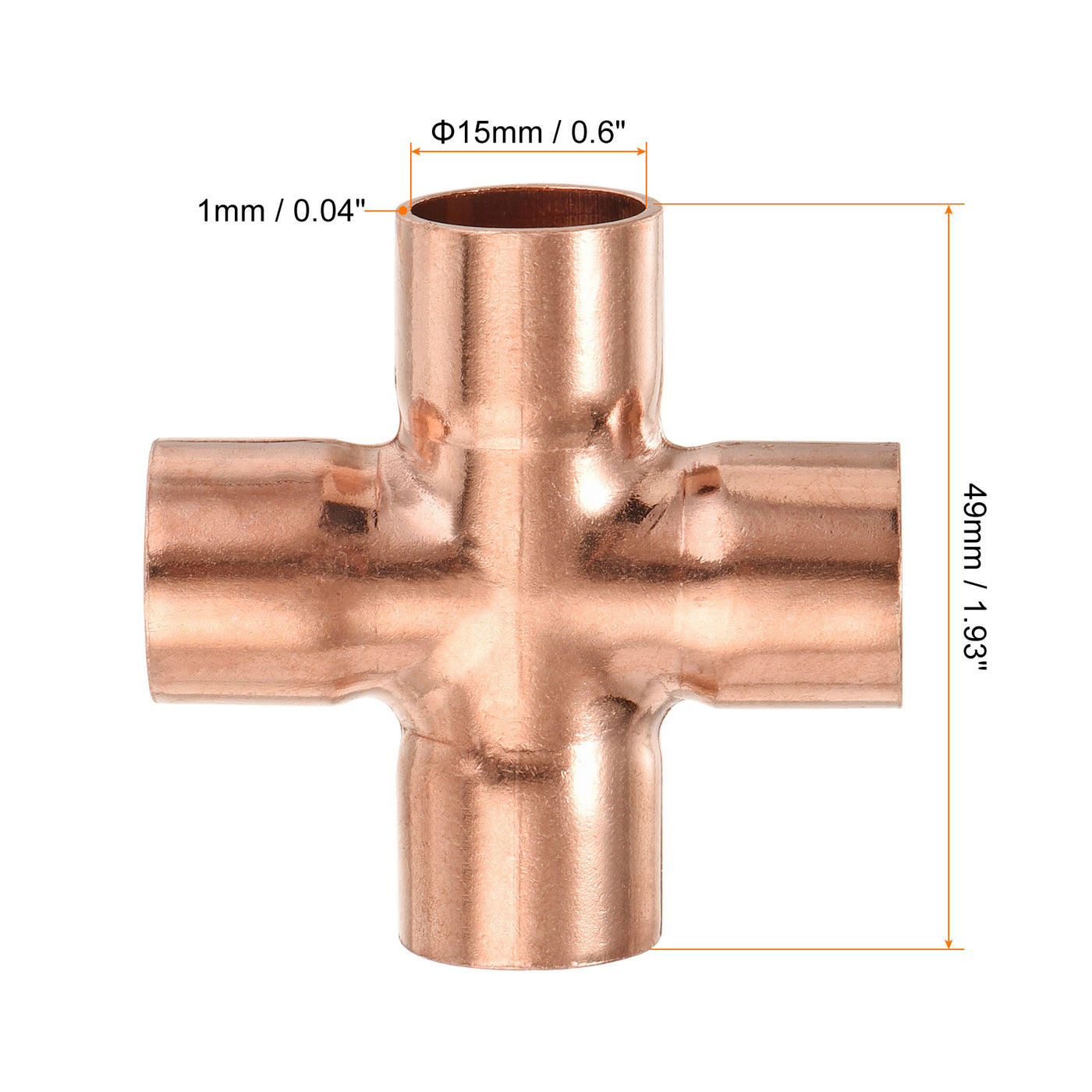 Harfington 15mm x 1mm, 4 Ways Copper End Feed Equal Cross Pipe Fitting