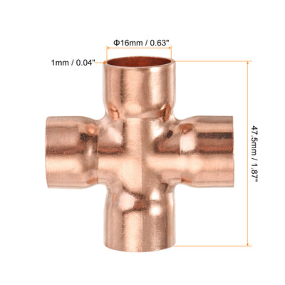 Harfington 4 Ways Copper End Feed Equal Cross Pipe Fitting for HVAC 16mm x 1mm