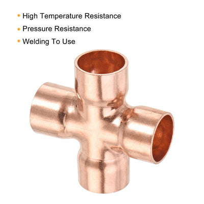 Harfington 4 Ways Copper End Feed Equal Cross Pipe Fitting for HVAC 16mm x 1mm