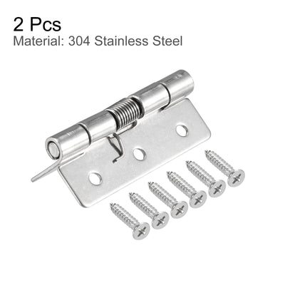 Harfington Uxcell Spring Loaded Hinges, 2.5" 304 Stainless Steel Self Closing Hinge for Cabinet 2pcs