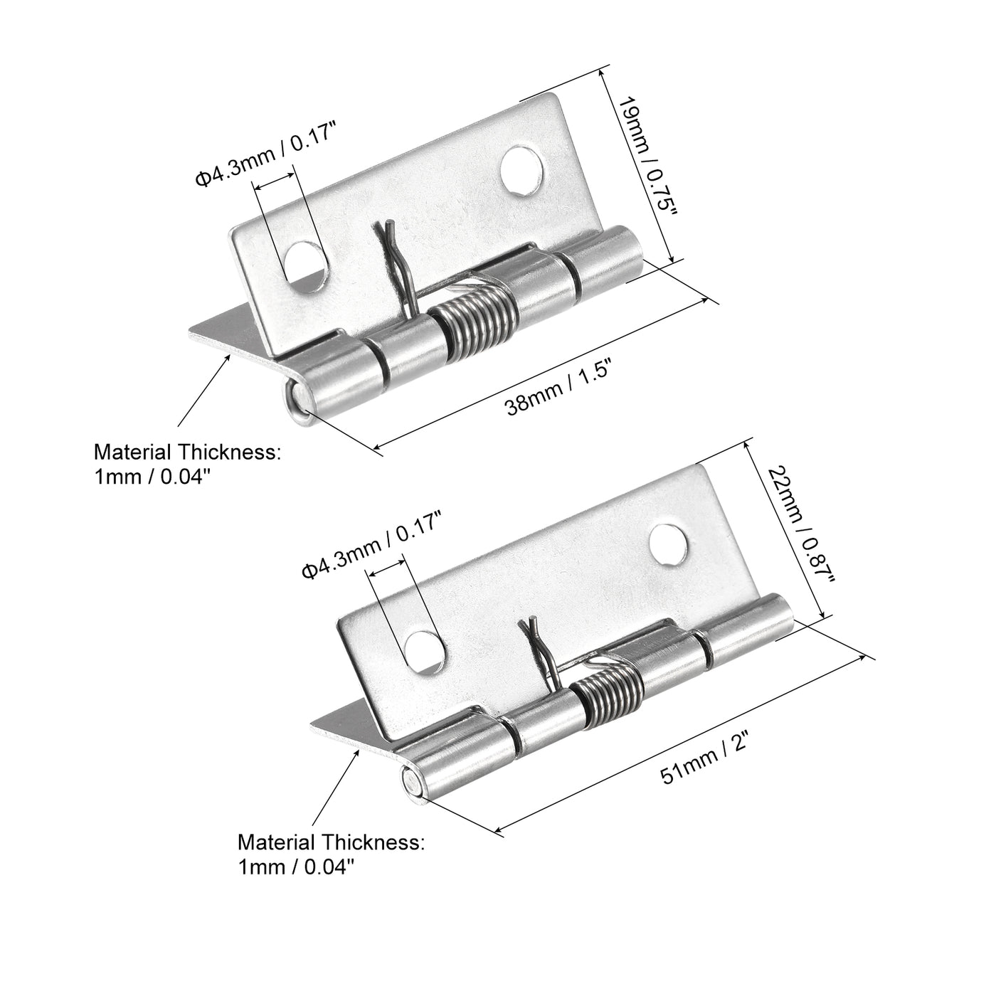 uxcell Uxcell 1Set Federbelastete Scharnier 1.5" 2" 304 Edelstahl Selbstschließend für Schrank