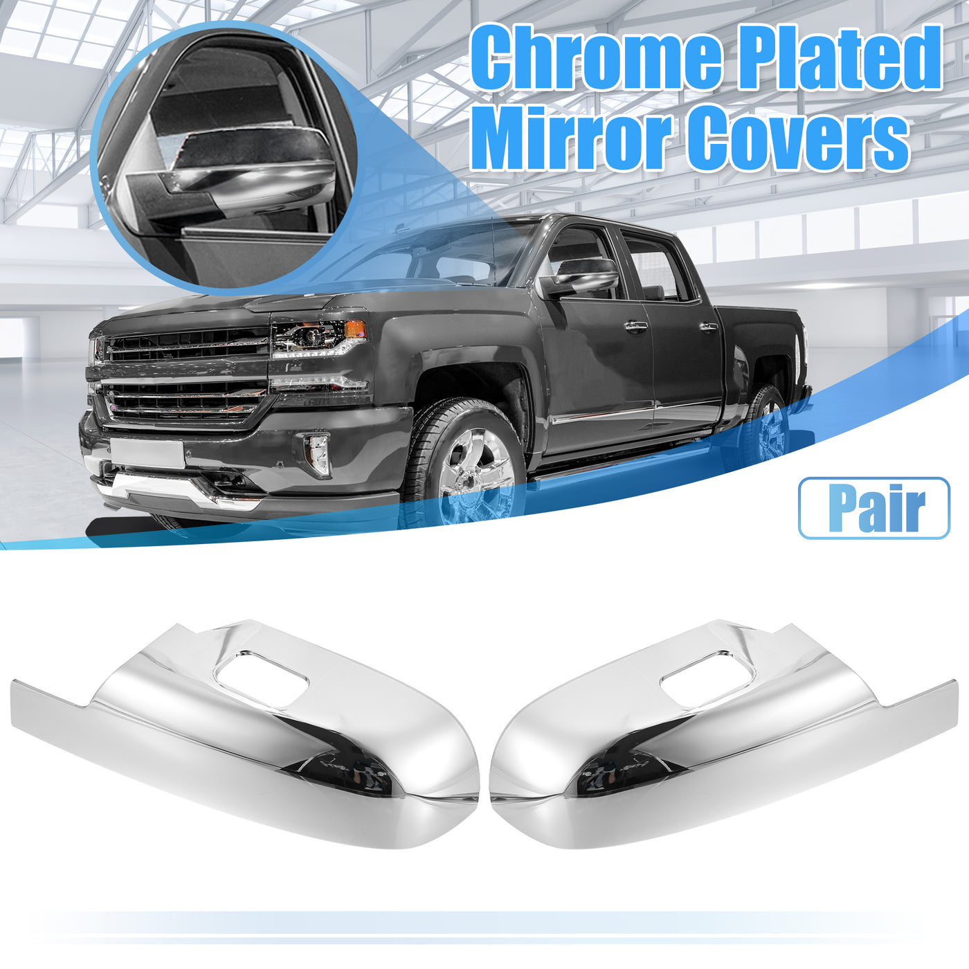 X AUTOHAUX Pair Car Exterior Chrome Plated Power Lower Half Mirror Cover Cap for Chevrolet Suburban 1500 2007-2014 for Chevrolet Silverado 2500 2007-2010 2012-20