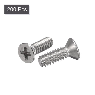 Harfington Uxcell 4#-40x3/8" Flat Head Machine Screws Phillips 304 Stainless Steel Bolts 200pcs