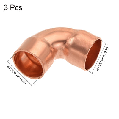 Harfington 3 Stück 90 Grad Kupfer Bogen Rohrverschraubung Löt Bogen für HLK Kühlgeräte 1/2 Zoll ID