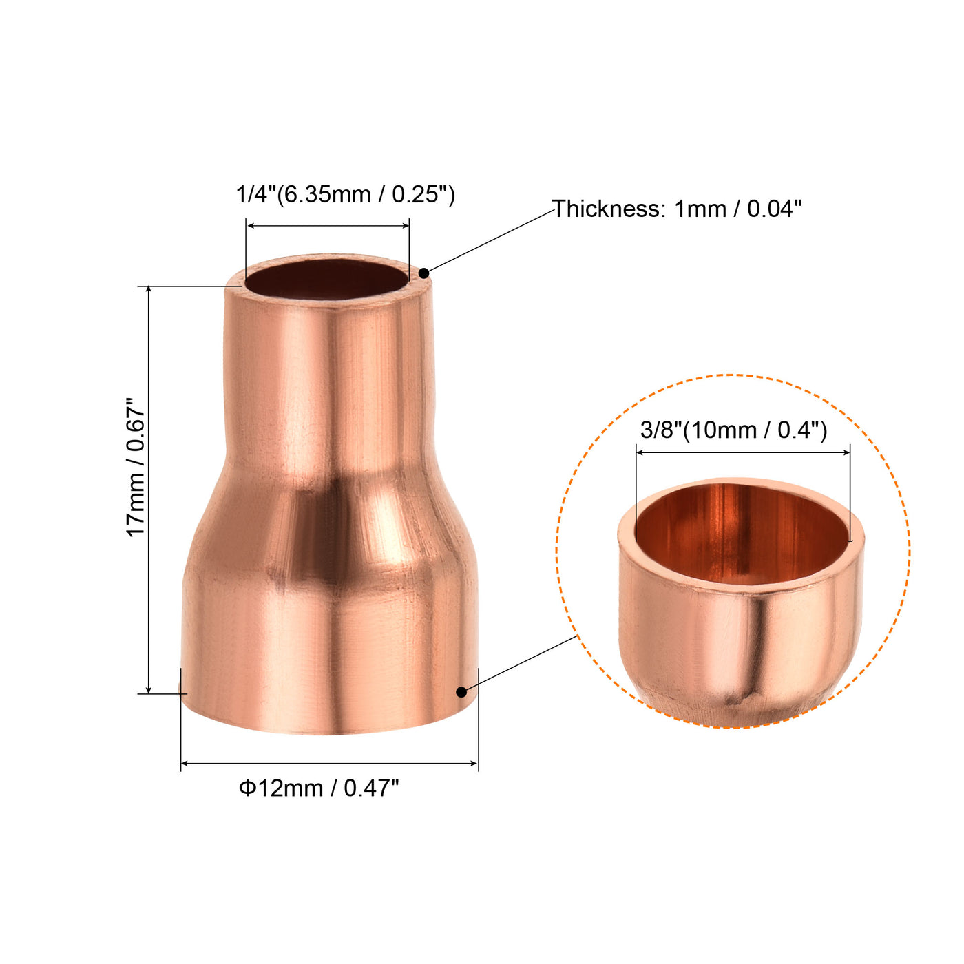 Harfington 3 Stück Kupfer Reduziermuffe Fitting mit Schweißende für HLK-Kälteadapter 1/4 x 3/8 Zoll ID