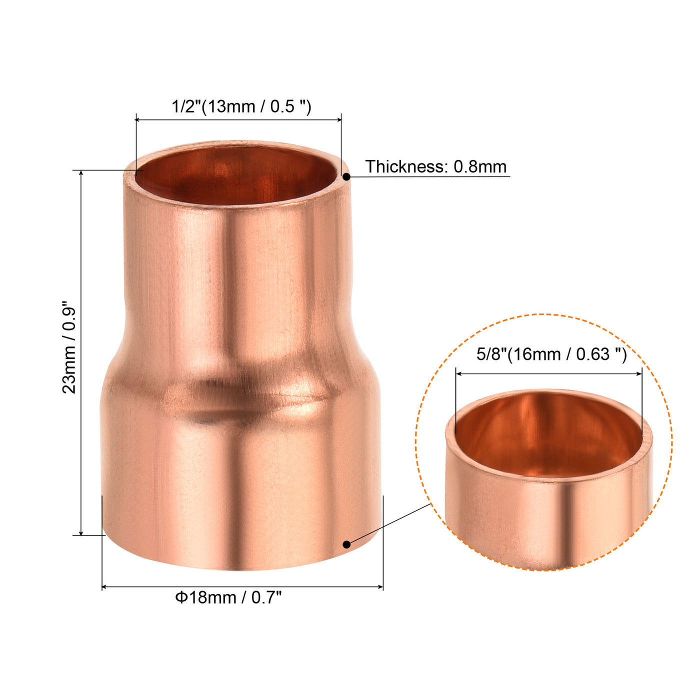 Harfington Kupfer Reduziermuffe Fitting mit Schweißende für HLK-Kälteadapter 1/2 x 5/8 Zoll ID