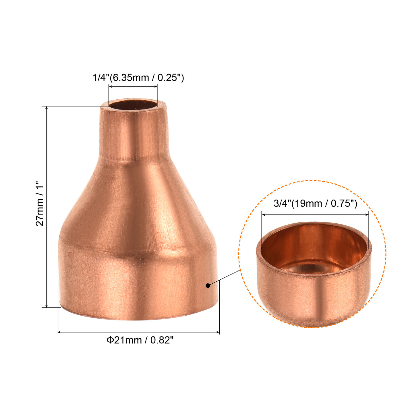 Harfington Kupfer Reduziermuffe Fitting mit Schweißende für HLK-Kälteadapter 1/4 x 3/4 Zoll ID