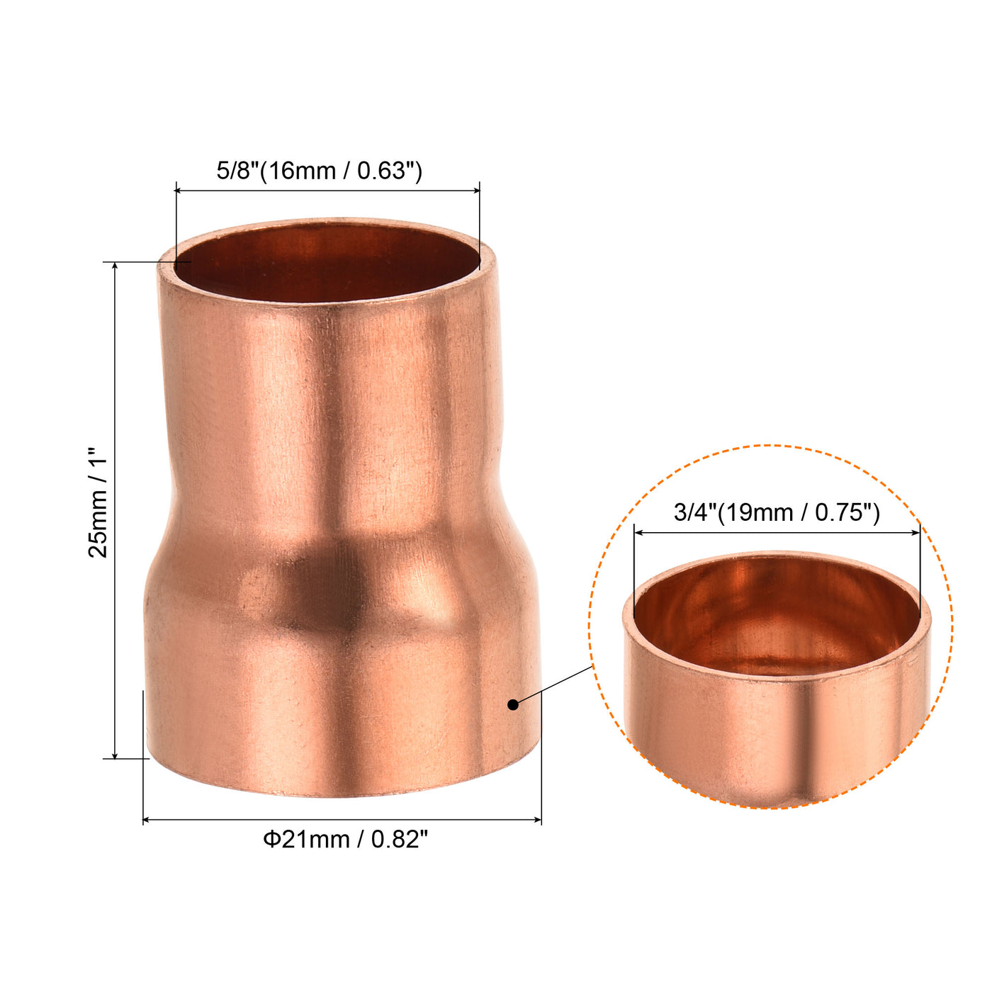 Harfington 3 Stück Kupfer Reduziermuffe Fitting mit Schweißende für HLK-Kälteadapter 5/8 x 3/4 Zoll ID