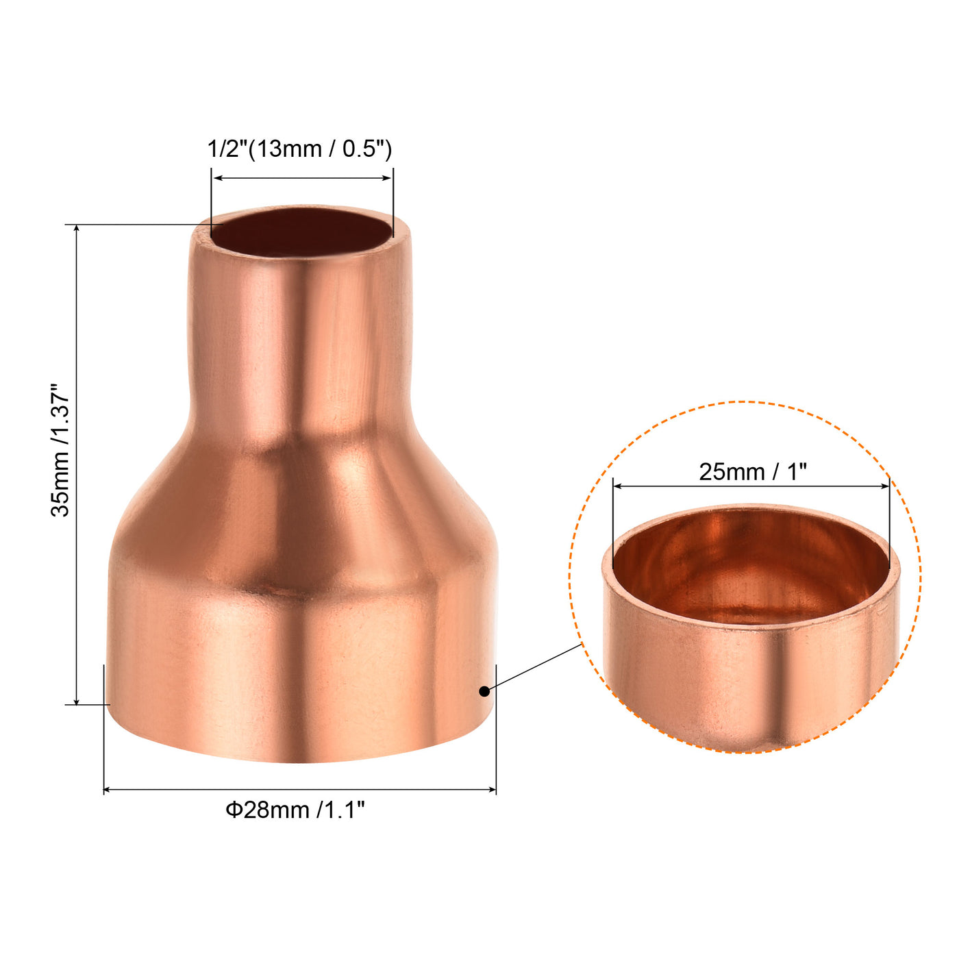 Harfington Kupfer Reduziermuffe Fitting mit Schweißende für HLK-Kälteadapter 1/2 x 1 Zoll ID