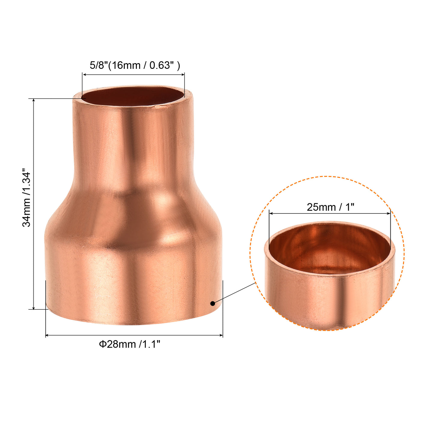 Harfington 3 Stück Kupfer Reduziermuffe Fitting mit Schweißende für HLK-Kälteadapter 5/8 x 1 Zoll ID