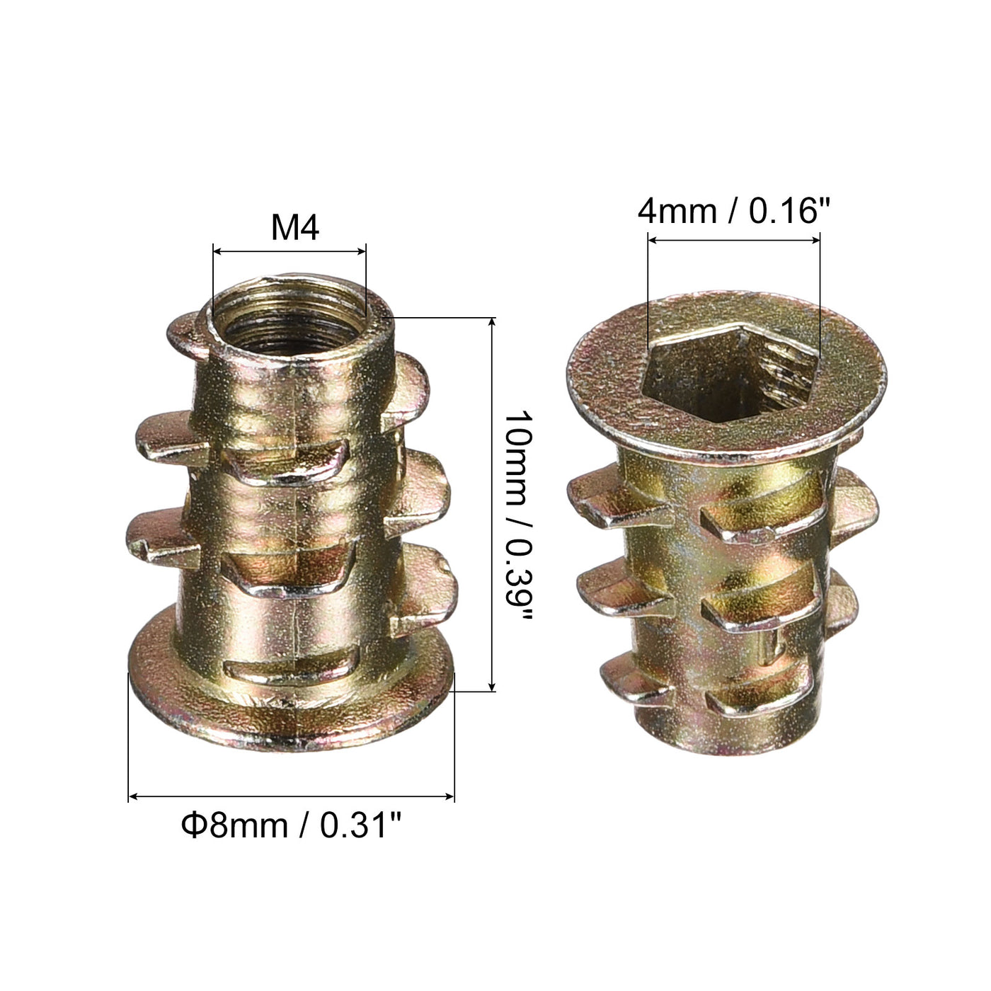 uxcell Uxcell M4x10mm Furniture Screw-in Nut Zinc Alloy Threaded Insert Nuts for Wood 80pcs