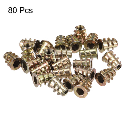 Harfington Uxcell M4x10mm Furniture Screw-in Nut Zinc Alloy Threaded Insert Nuts for Wood 80pcs