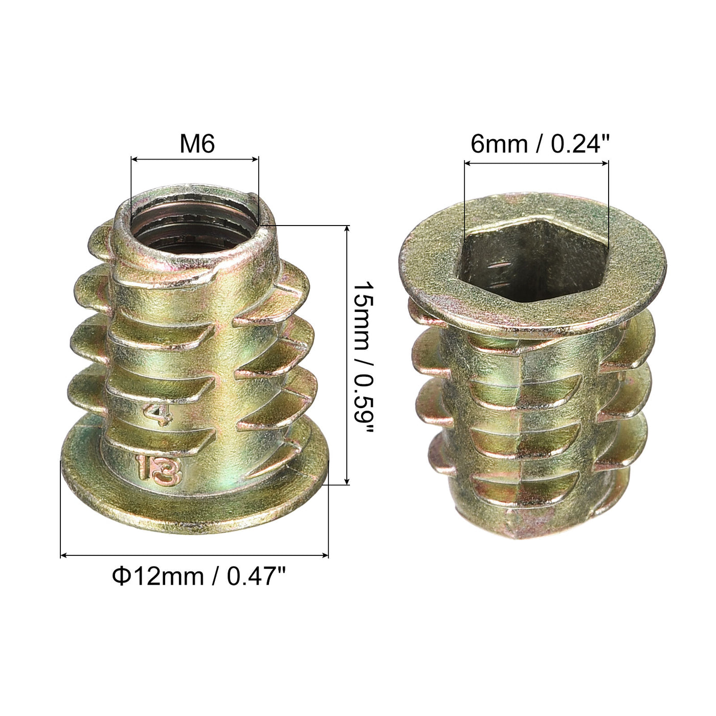 uxcell Uxcell M6x15mm Furniture Screw-in Nut Zinc Alloy Threaded Insert Nuts for Wood 15pcs