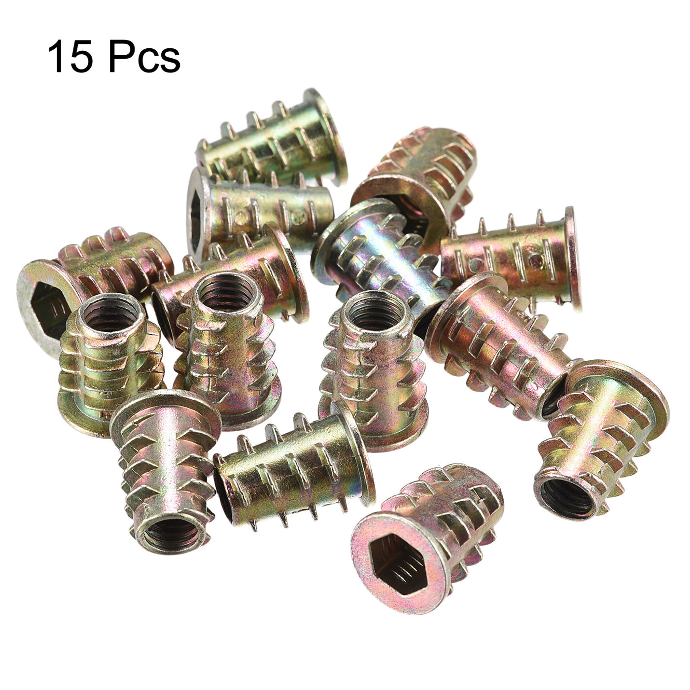 uxcell Uxcell M6x15mm Furniture Screw-in Nut Zinc Alloy Threaded Insert Nuts for Wood 15pcs