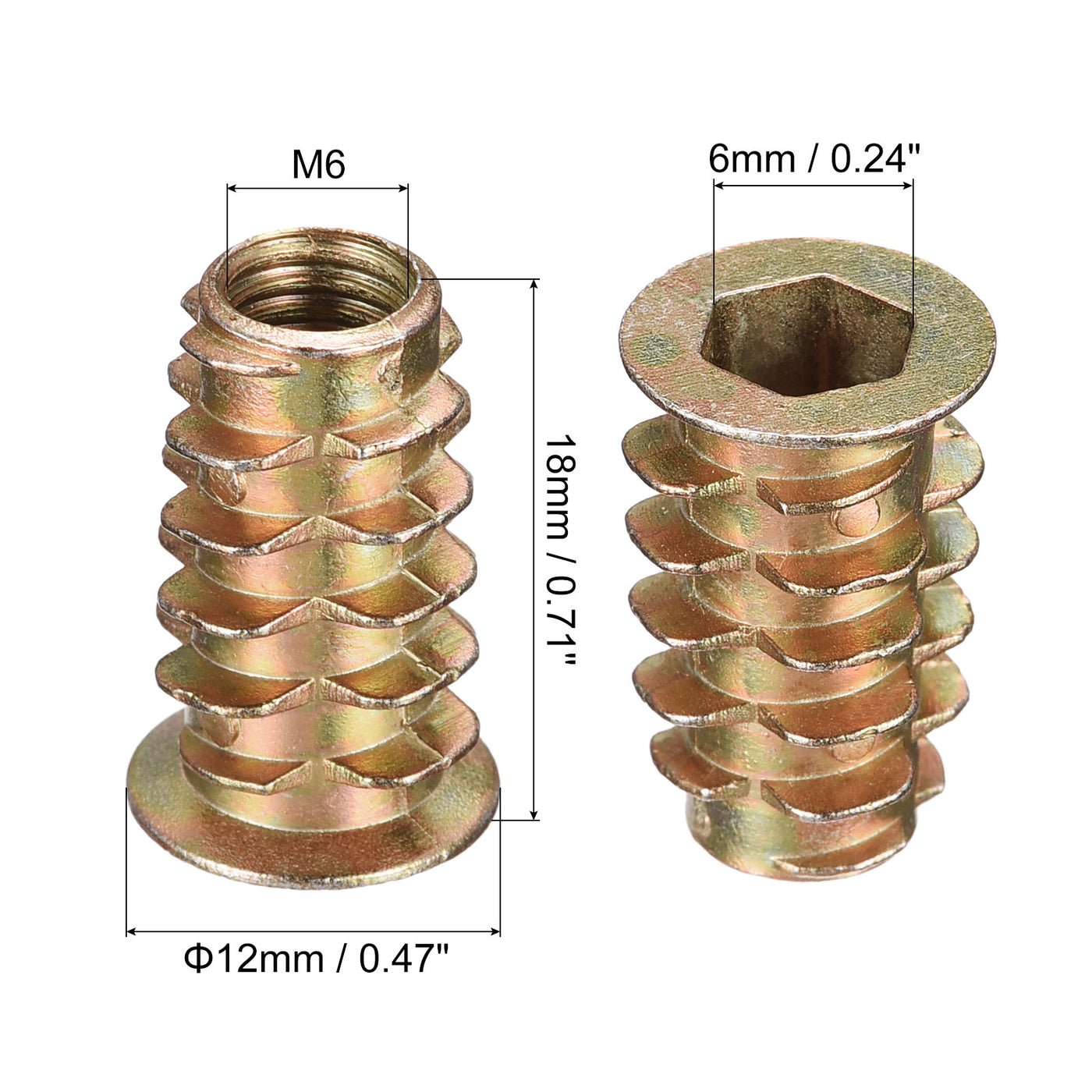 uxcell Uxcell M6x18mm Furniture Screw-in Nut Zinc Alloy Threaded Insert Nuts for Wood 32pcs