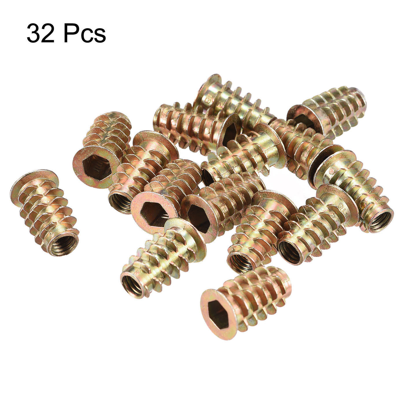 uxcell Uxcell M6x18mm Furniture Screw-in Nut Zinc Alloy Threaded Insert Nuts for Wood 32pcs