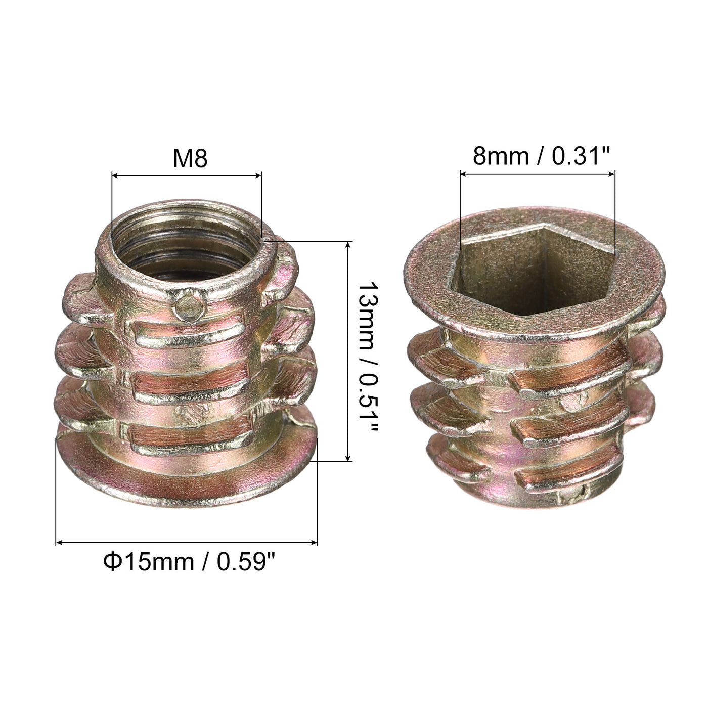 uxcell Uxcell M8x13mm Furniture Screw-in Nut Zinc Alloy Threaded Insert Nuts for Wood 36pcs