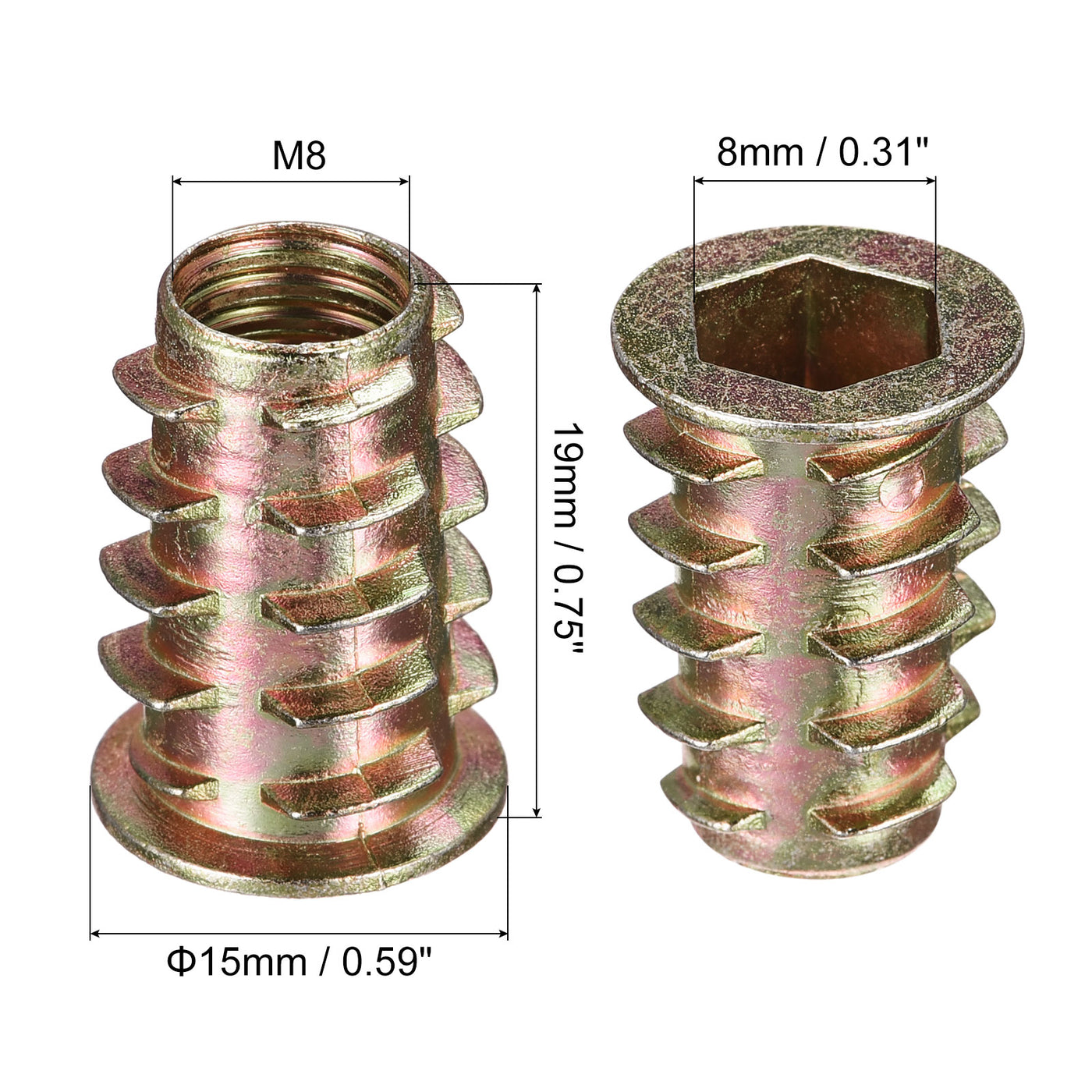 uxcell Uxcell M8x20mm Furniture Screw-in Nut Zinc Alloy Threaded Insert Nuts for Wood 25pcs