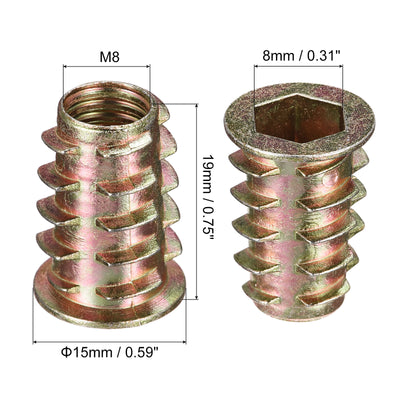 Harfington Uxcell M8x20mm Furniture Screw-in Nut Zinc Alloy Threaded Insert Nuts for Wood 25pcs