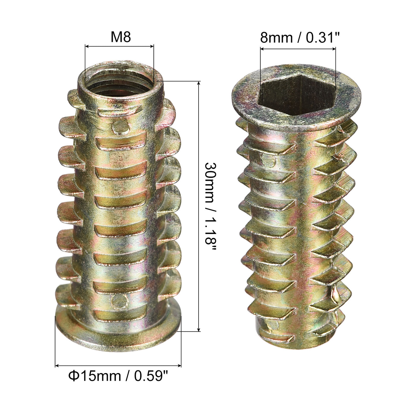 uxcell Uxcell 12 Stück Möbel Einschraubmutter Zinklegierung Gewinde Muttern für Holz M8x30mm