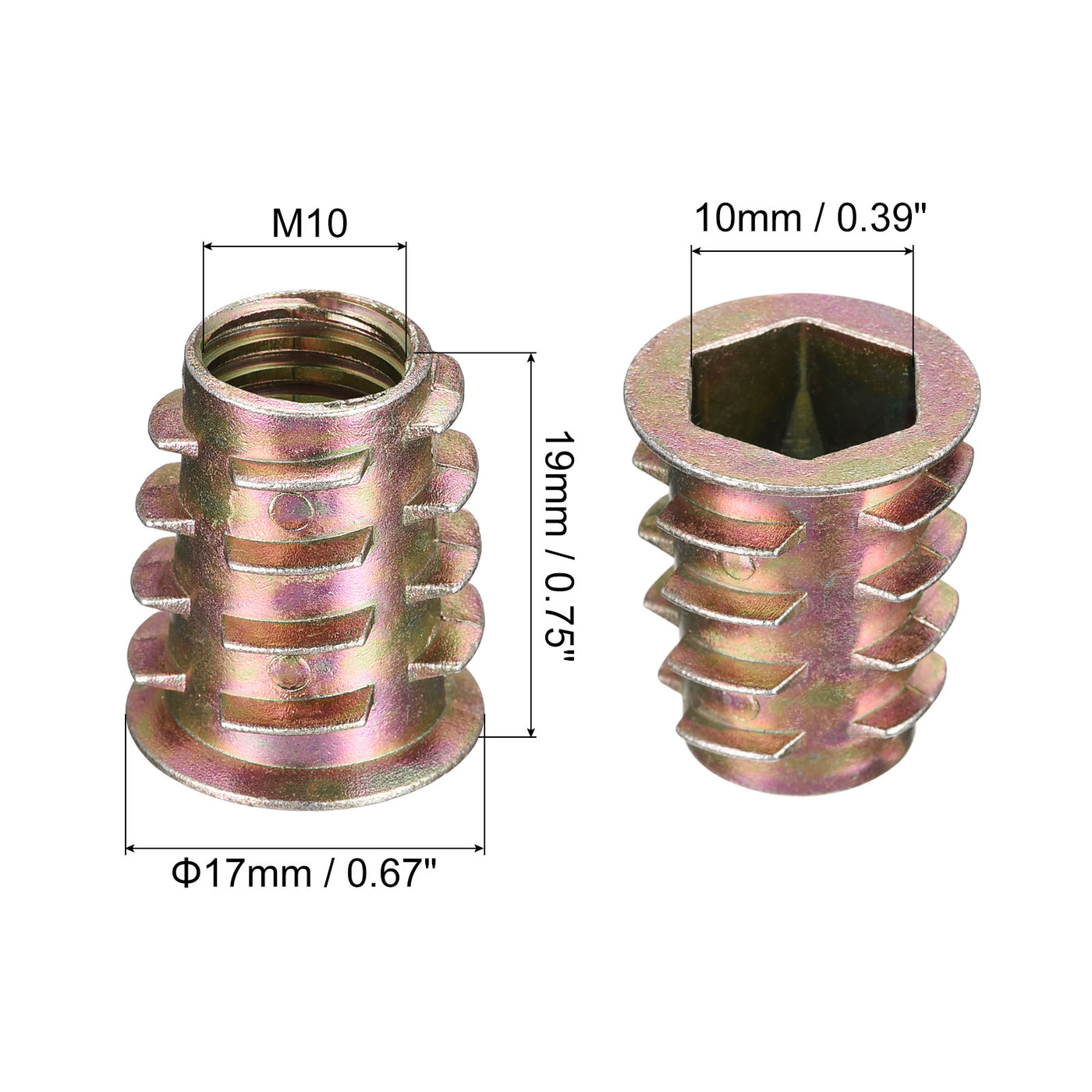 uxcell Uxcell M10x20mm Furniture Screw-in Nut Zinc Alloy Threaded Insert Nuts for Wood 12pcs