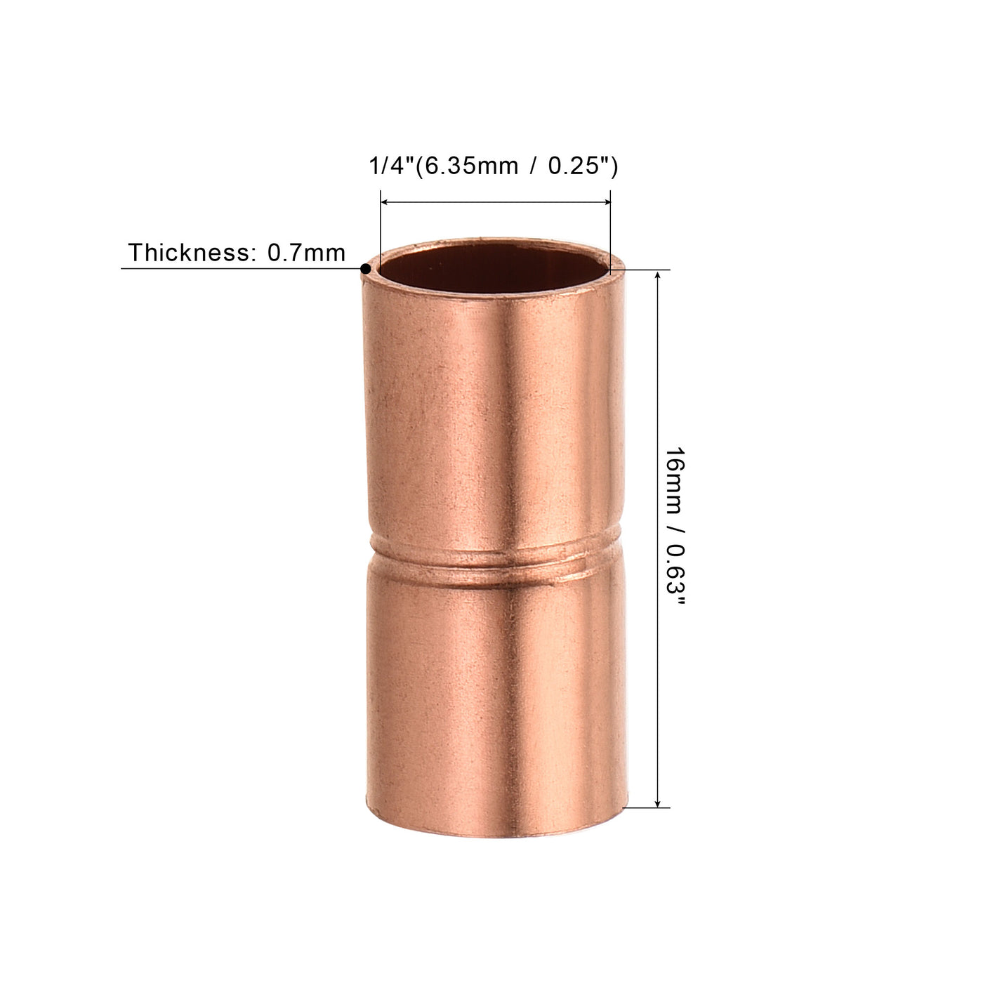 Harfington Straight Copper Coupling Fittings, 1/4 Inch ID Welding Joint for HVAC Air Conditioner, with Rolled Tube Stop Sweat Ends, Pack of 5