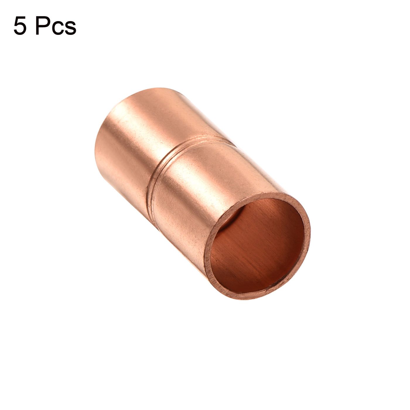 Harfington Straight Copper Coupling Fittings, 1/4 Inch ID Welding Joint for HVAC Air Conditioner, with Rolled Tube Stop Sweat Ends, Pack of 5