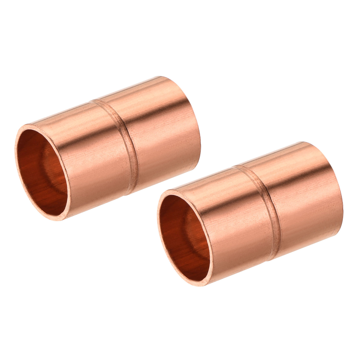 Harfington Straight Copper Coupling Fittings, 3/8 Inch ID Welding Joint for HVAC Air Conditioner, with Rolled Tube Stop Sweat Ends, Pack of 2