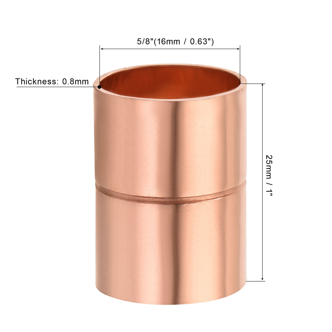 Harfington Straight Copper Coupling Fittings, 5/8 Inch ID Welding Joint for HVAC Air Conditioner, with Rolled Tube Stop Sweat Ends, Pack of 2