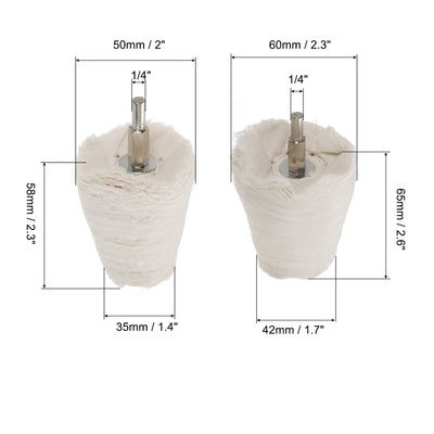 Harfington Uxcell Cotton Buffing Wheel Set 2.3" x 1.7"/2" x 1.4" Diameter Cone Shape with 1/4" Shank Polishing Wheel for Rotary Tool