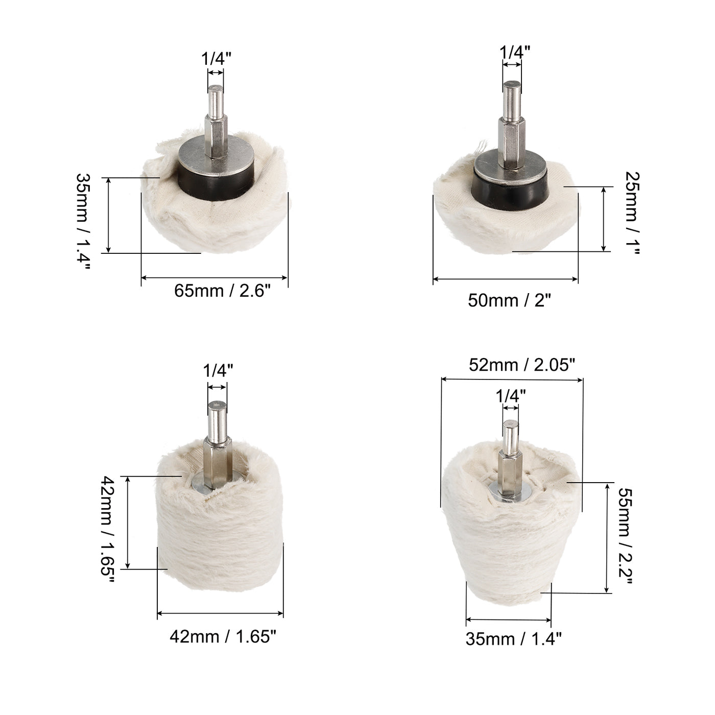 uxcell Uxcell Cotton Buffing Wheel Set 7in1 Cone/Cylindrical/Mushroom Shape with 1/4" Shank Polishing Wheel for Rotary Tool