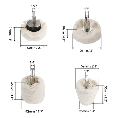 Harfington Uxcell Cotton Buffing Wheel Set 4in1 Cone/Cylindrical/Mushroom Shape with 1/4" Shank Polishing Wheel for Rotary Tool