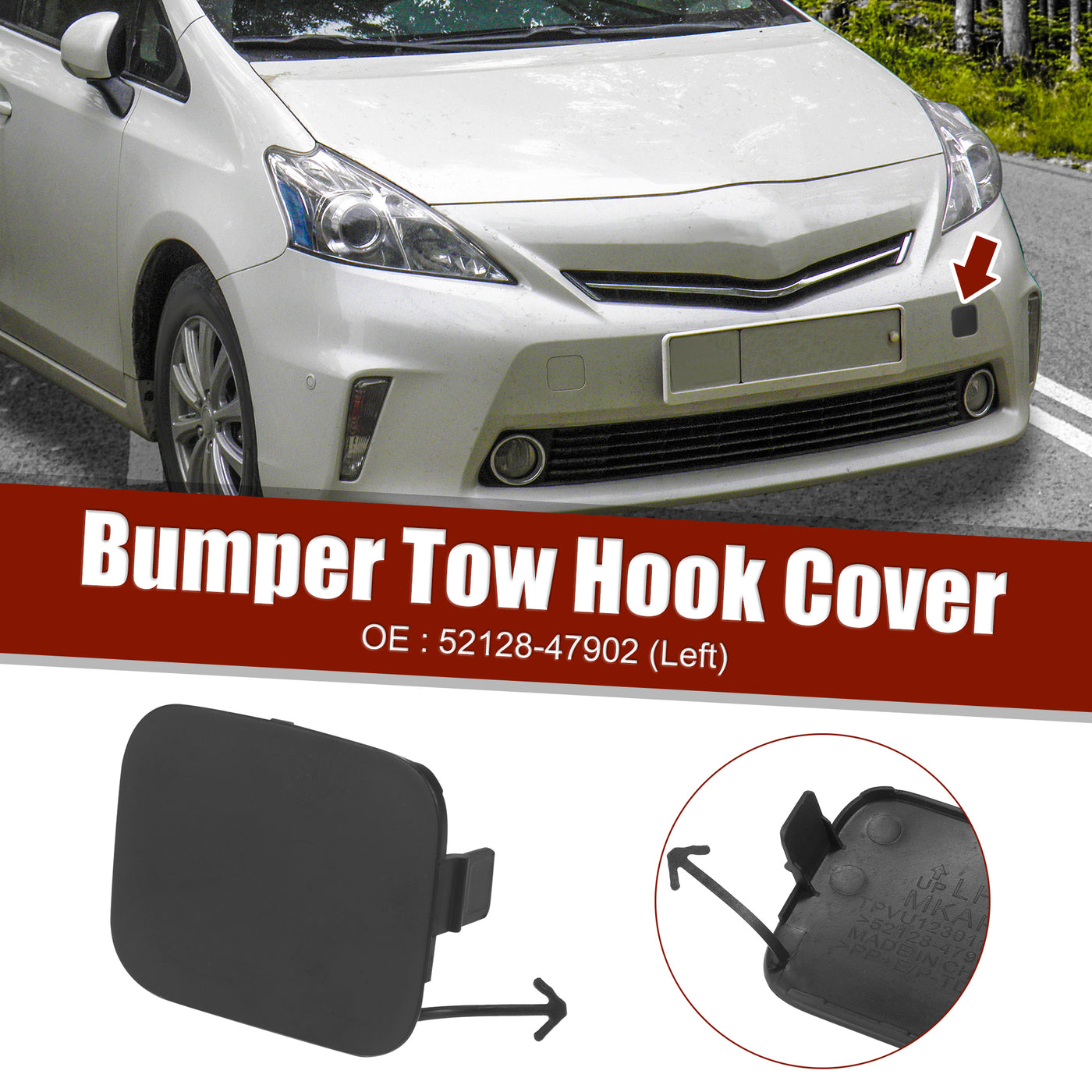 X AUTOHAUX Front Left Bumper Tow Hook Cover 52128-47902 for Toyota Prius V 2012 2013 2014 Car Tow Hook Eye Hole Cover Plug