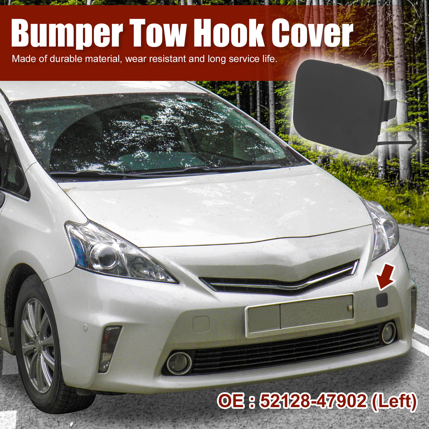 X AUTOHAUX Front Left Bumper Tow Hook Cover 52128-47902 for Toyota Prius V 2012 2013 2014 Car Tow Hook Eye Hole Cover Plug