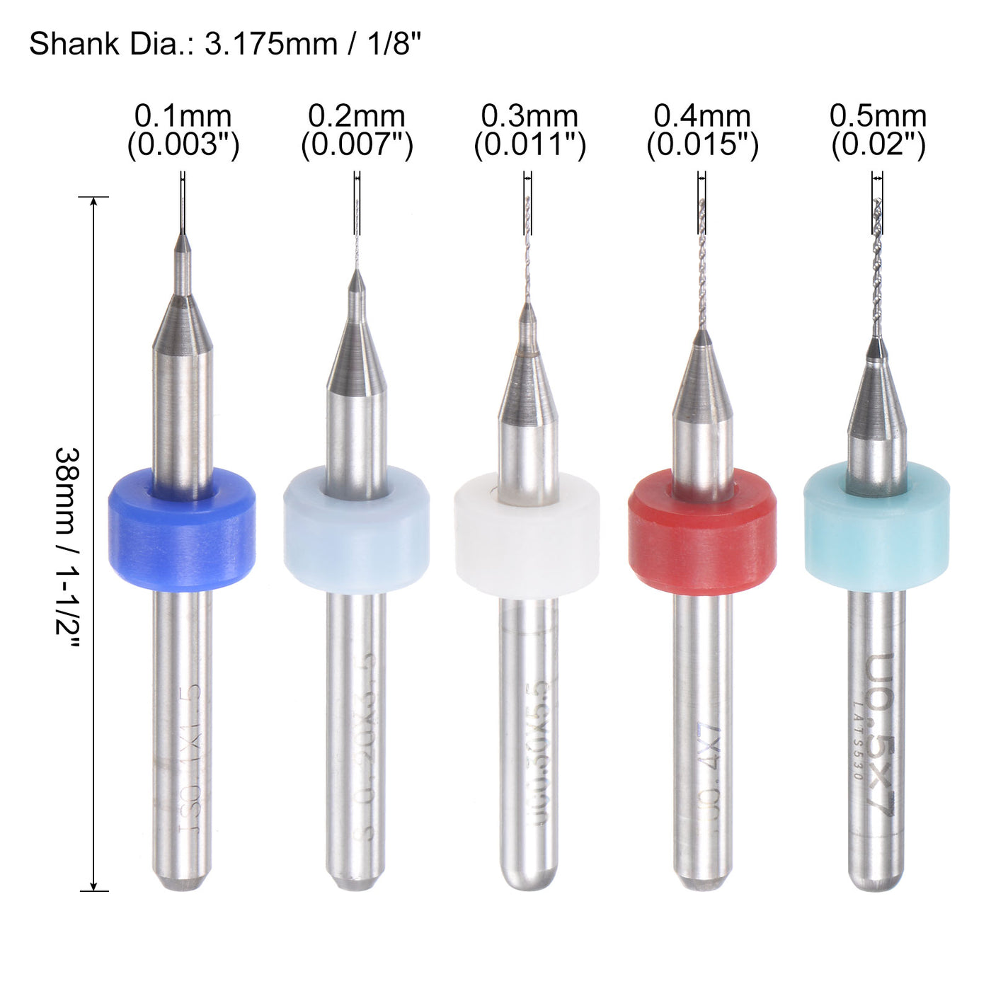 uxcell Uxcell 1/8" Shank 0.1mm-1.0mm Tungsten Carbide CNC Engraving PCB Drill Bits Set 10 Pcs