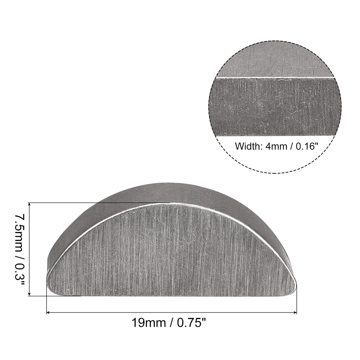 uxcell Uxcell Woodruff Keys, 10pcs Steel 4mm Width x 7.5mm Height x 19mm Diameter