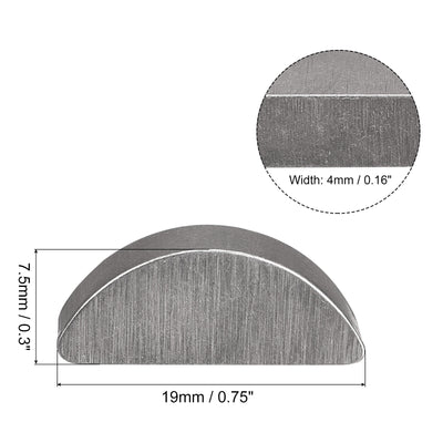 Harfington Uxcell Woodruff Keys, 10pcs Steel 4mm Width x 7.5mm Height x 19mm Diameter