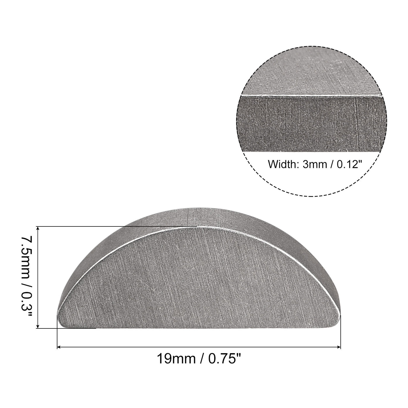 uxcell Uxcell Woodruff Keys, 10pcs Steel 3mm Width x 7.5mm Height x 19mm Diameter