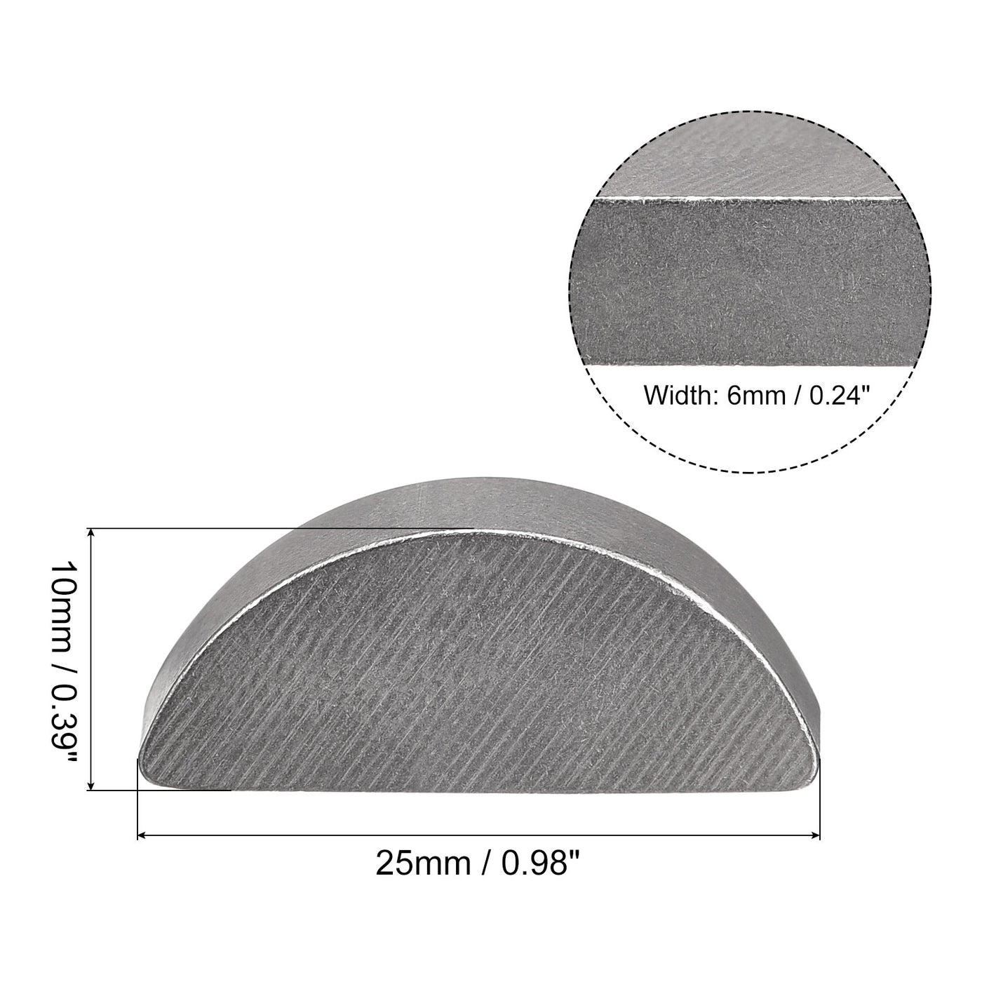 uxcell Uxcell Woodruff Keys, 10pcs Steel 6mm Width x 10mm Height x 25mm Diameter