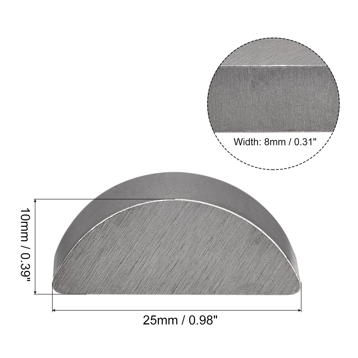 uxcell Uxcell Woodruff Keys, 20pcs Steel 8mm Width x 10mm Height x 25mm Diameter