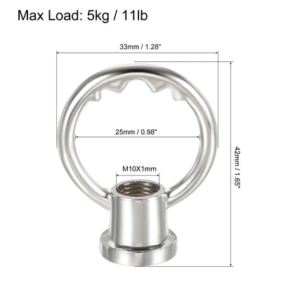 Harfington 3 Stück Ösenmutter 5kg max. Belastung M10 Gewinde Ringform Weibliche Schlaufe für Hängelampe Kronleuchter Silber Ton