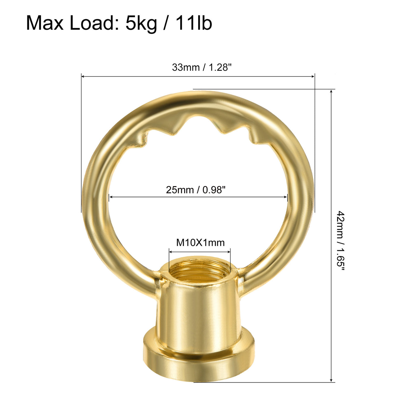 Harfington Eye Nut 5kg Max Load M10 Thread Ring Shape Female Loop for Hanging Lamp Chandelier, Brass Tone Pack of 3