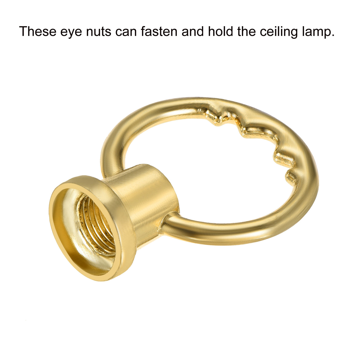 Harfington Eye Nut 5kg Max Load M10 Thread Ring Shape Female Loop for Hanging Lamp Chandelier, Brass Tone Pack of 3