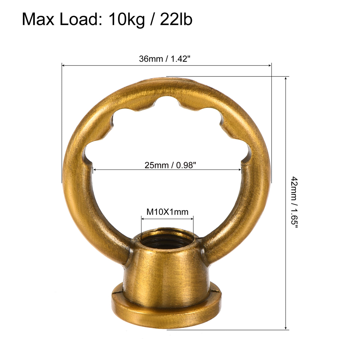 Harfington 2 Stück Ösenmutter 10kg max. Belastung M10 Gewinde Ringform Weibliche Schlaufe für Hängelampe Kronleuchter Eisen Gold Bronze