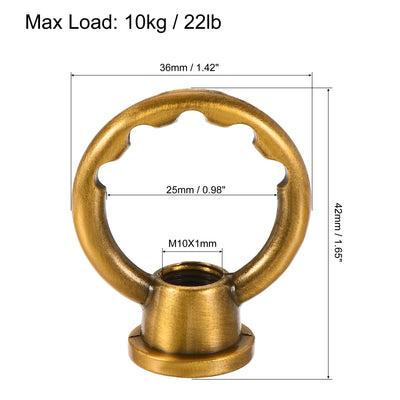 Harfington 2 Stück Ösenmutter 10kg max. Belastung M10 Gewinde Ringform Weibliche Schlaufe für Hängelampe Kronleuchter Eisen Gold Bronze