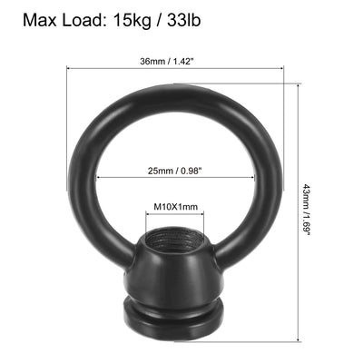 Harfington Eye Nut 15kg Max Load 36x43mm M10 Thread Ring Shape Female Loop for Hanging Lamp Chandelier, Black Pack of 2