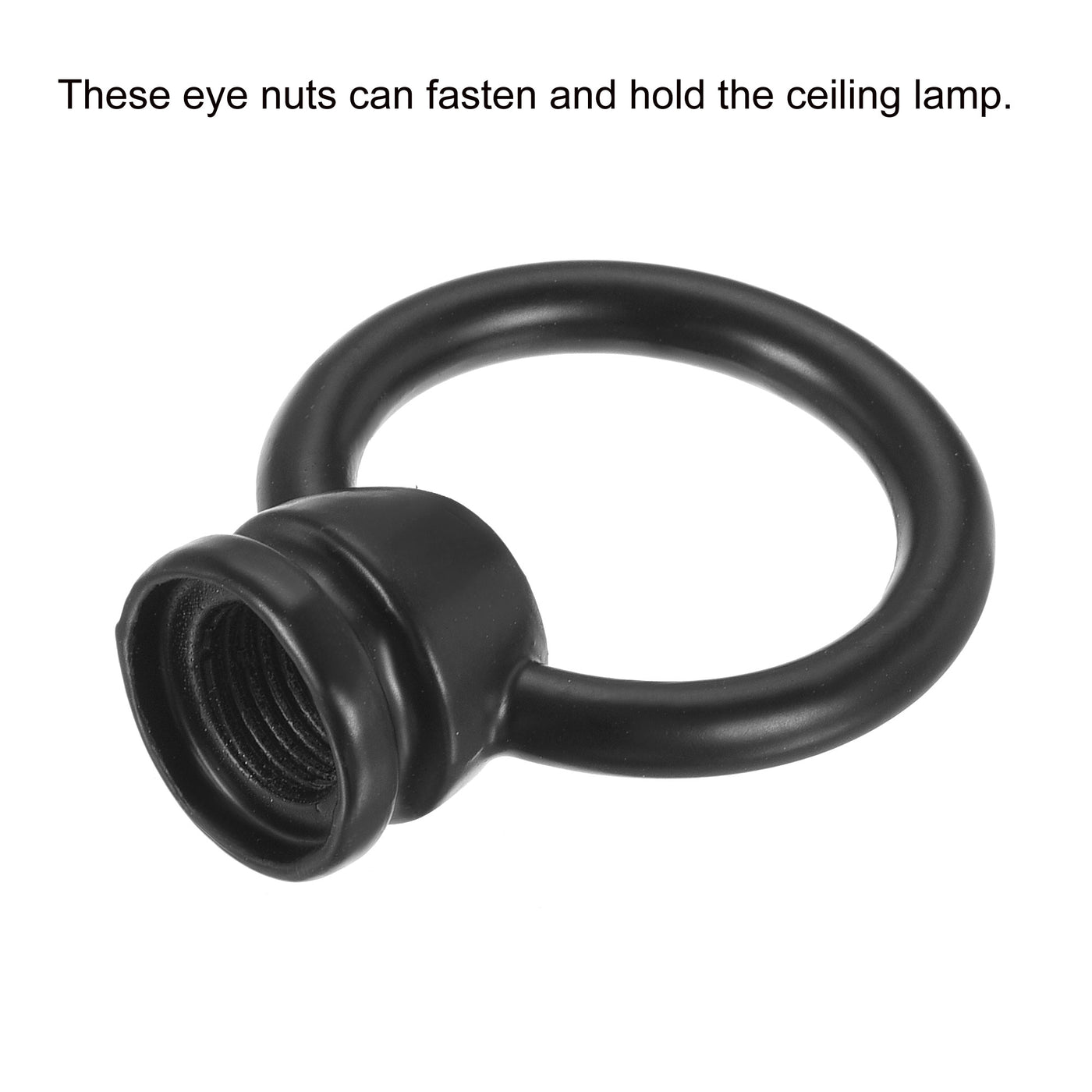 Harfington Eye Nut 15kg Max Load 36x43mm M10 Thread Ring Shape Female Loop for Hanging Lamp Chandelier, Black Pack of 2