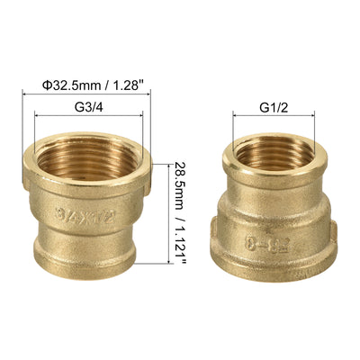 Harfington Brass Reducer Pipe Fitting G3/4 x G1/2 Female Threaded Coupling Connector Adapter