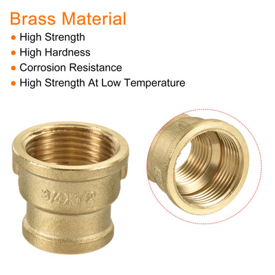 Harfington Brass Reducer Pipe Fitting G3/4 x G1/2 Female Threaded Coupling Connector Adapter