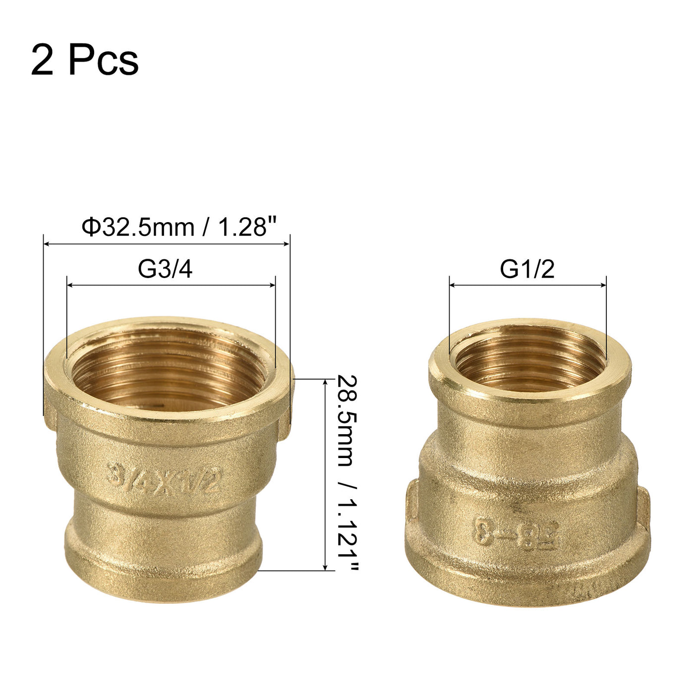 Harfington Brass Reducer Pipe Fitting G3/4 x G1/2 Female Threaded Coupling Connector Adapter, Pack of 2